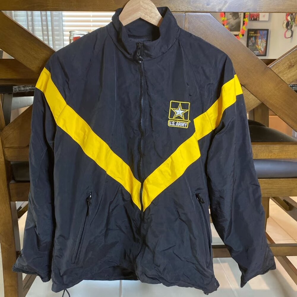 U.S. Army Black and Yellow Long Sleeve Windbreaker Full Zip Jacket Womens Small